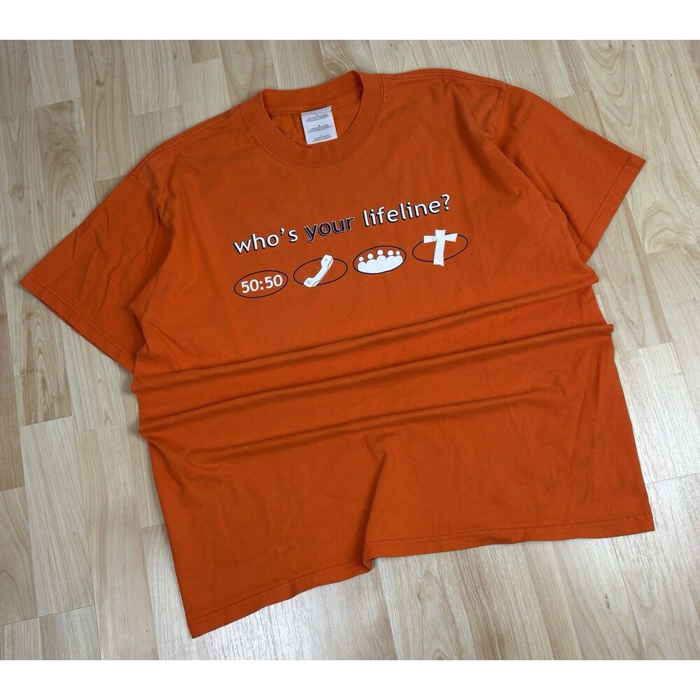 Vintage Y2K Jesus Graphic T-Shirt / Orange / Size Large